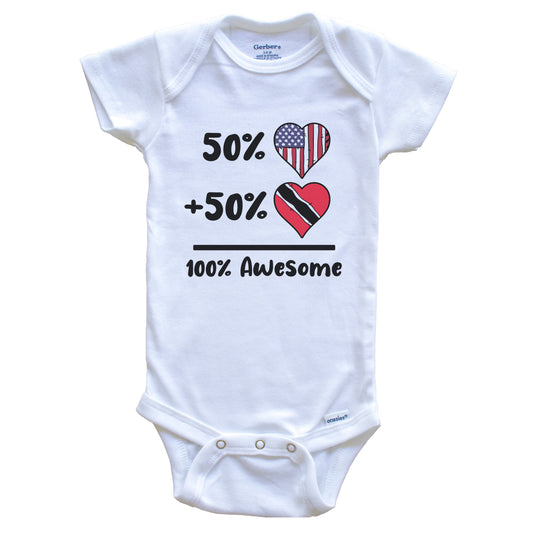 50% American 50% Trinidadian 100% Awesome Trinidad and Tobago Heart Flag Baby Onesie