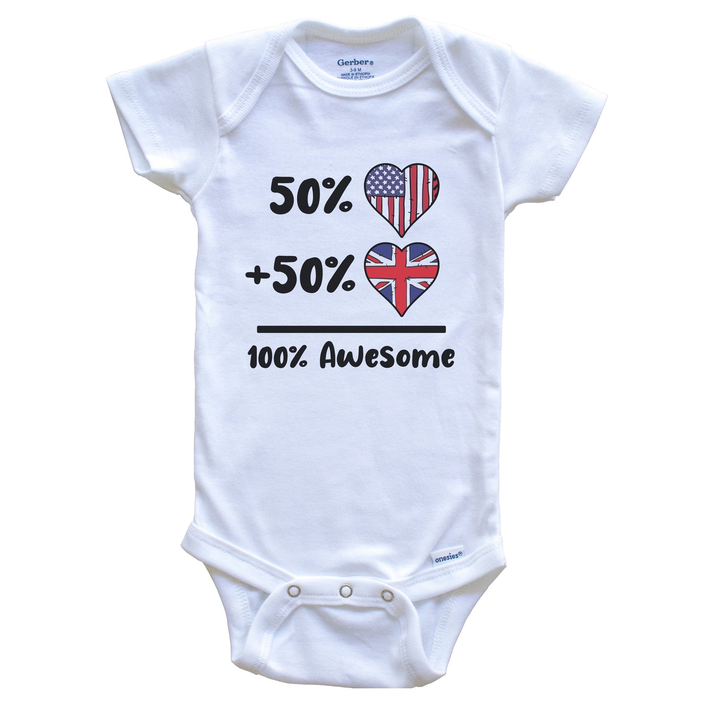 50% American 50% British 100% Awesome United Kingdom Heart Flag Baby Onesie