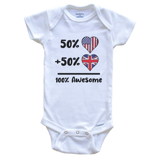 50% American 50% British 100% Awesome United Kingdom Heart Flag Baby Onesie