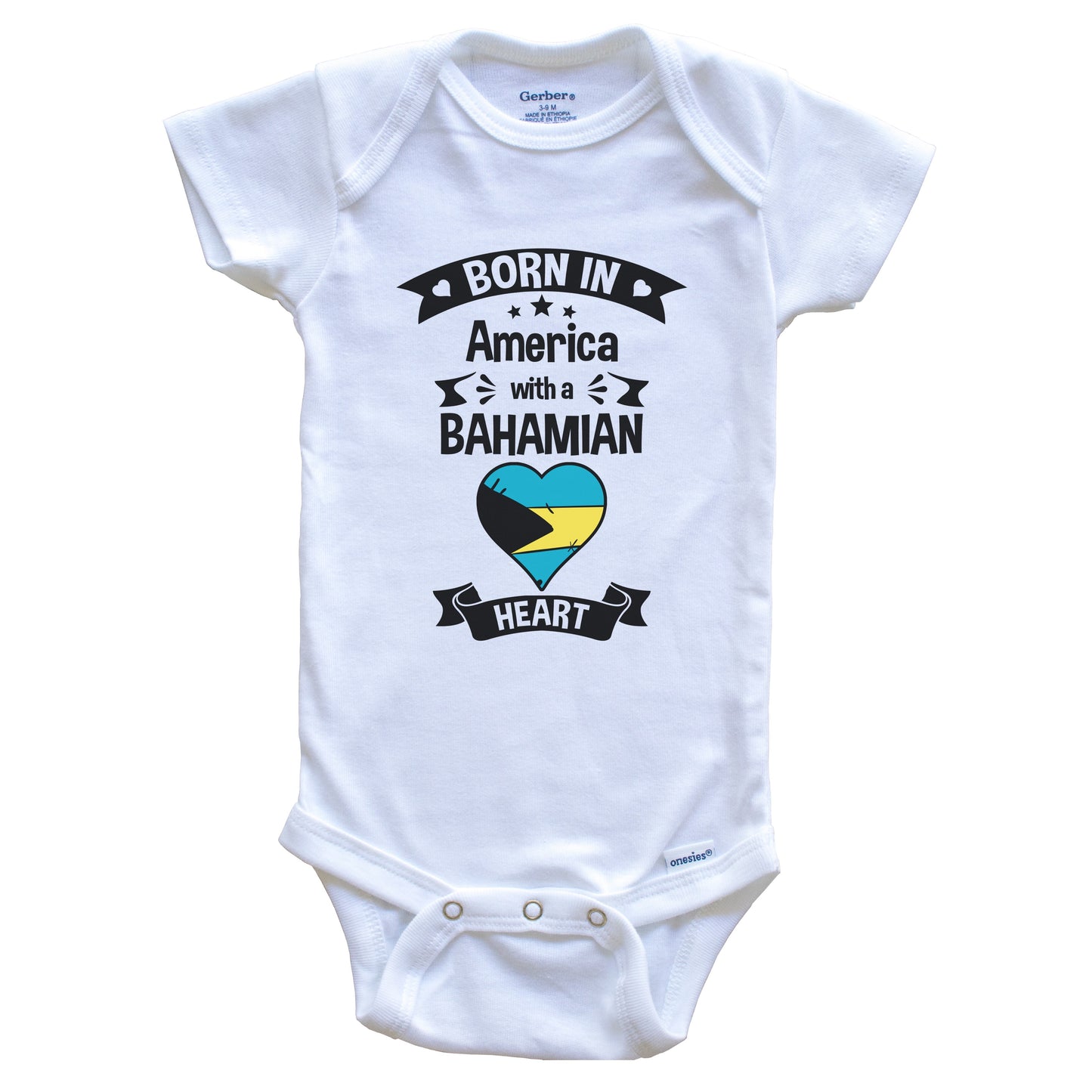 Born In America With A Bahamian Heart Baby Onesie