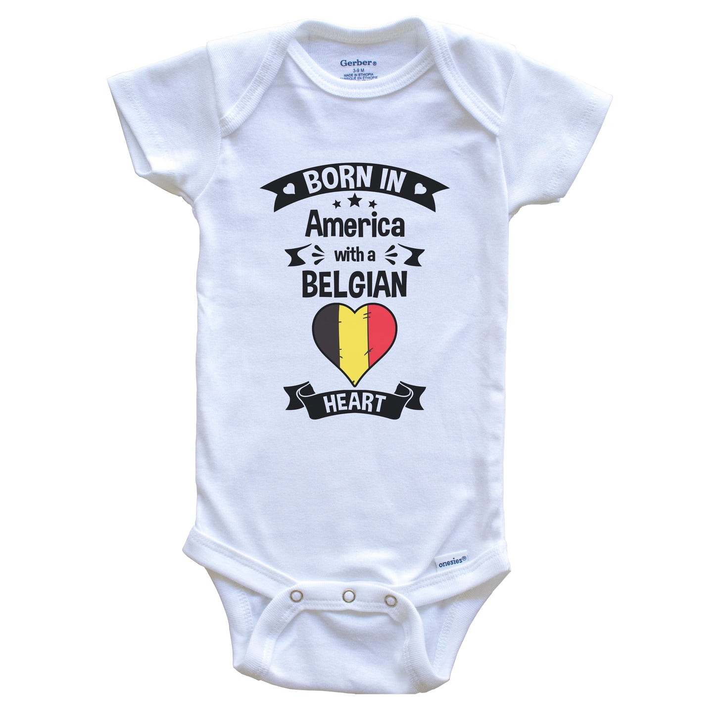 Born In America With A Belgian Heart Baby Onesie