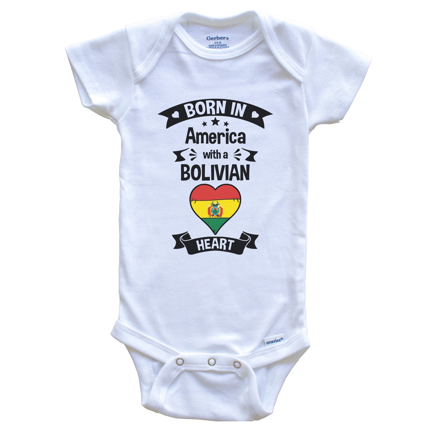 Born In America With A Bolivian Heart Baby Onesie