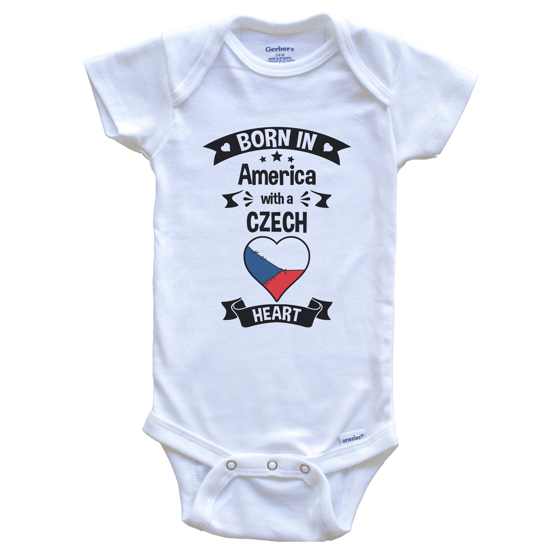 Born In America With A Czech Heart Baby Onesie