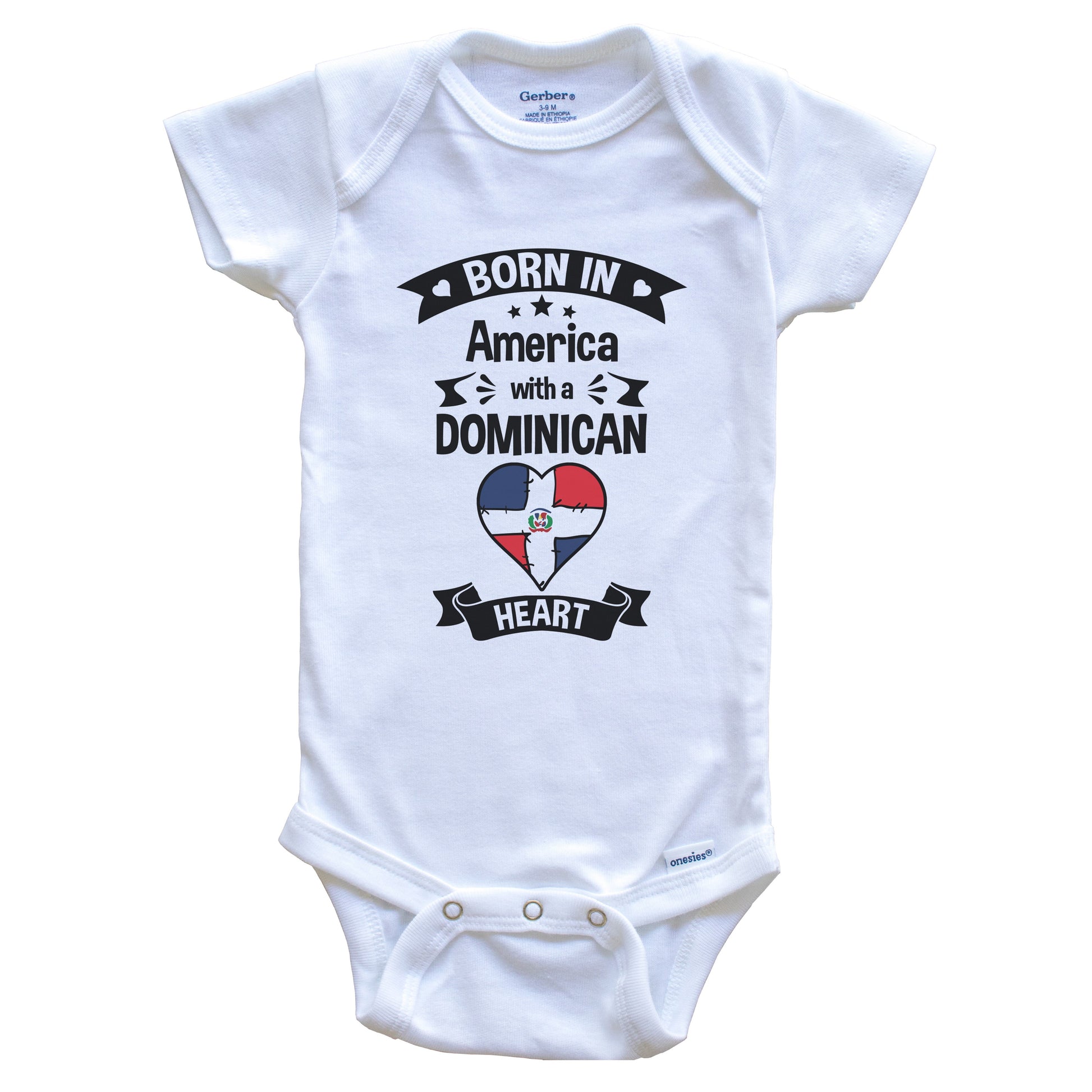 Born In America With A Dominican Heart Baby Onesie