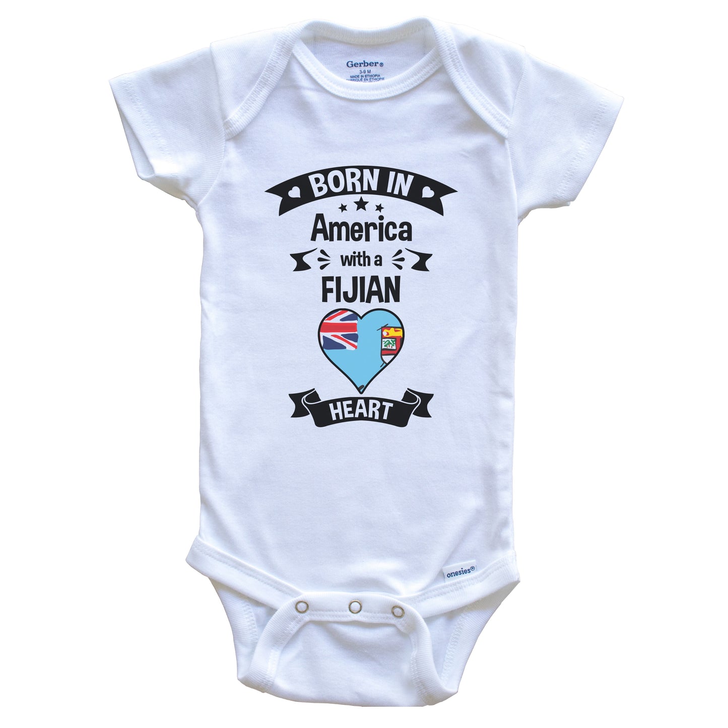 Born In America With A Fijian Heart Baby Onesie