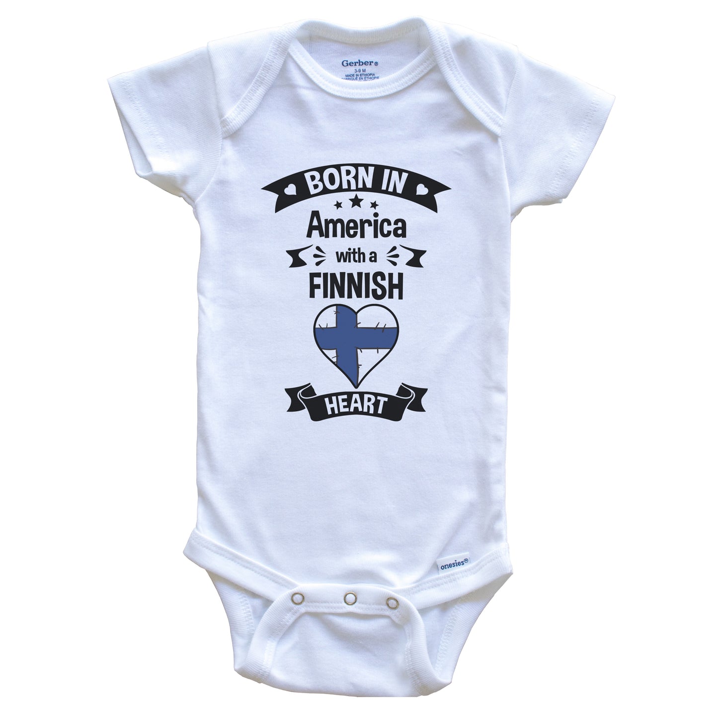 Born In America With A Finnish Heart Baby Onesie