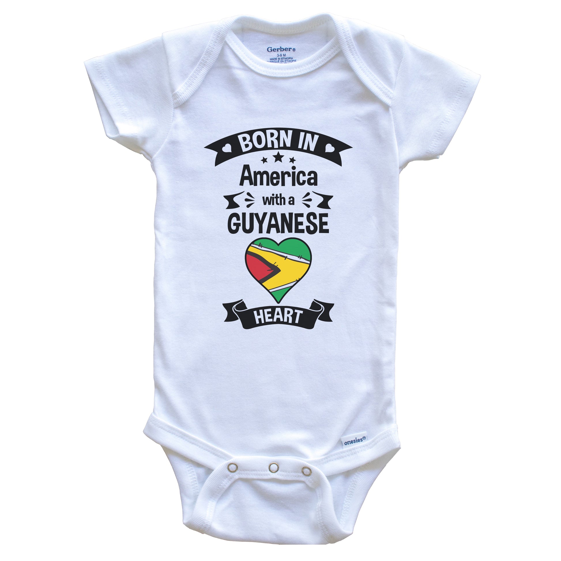 Born In America With A Guyanese Heart Baby Onesie