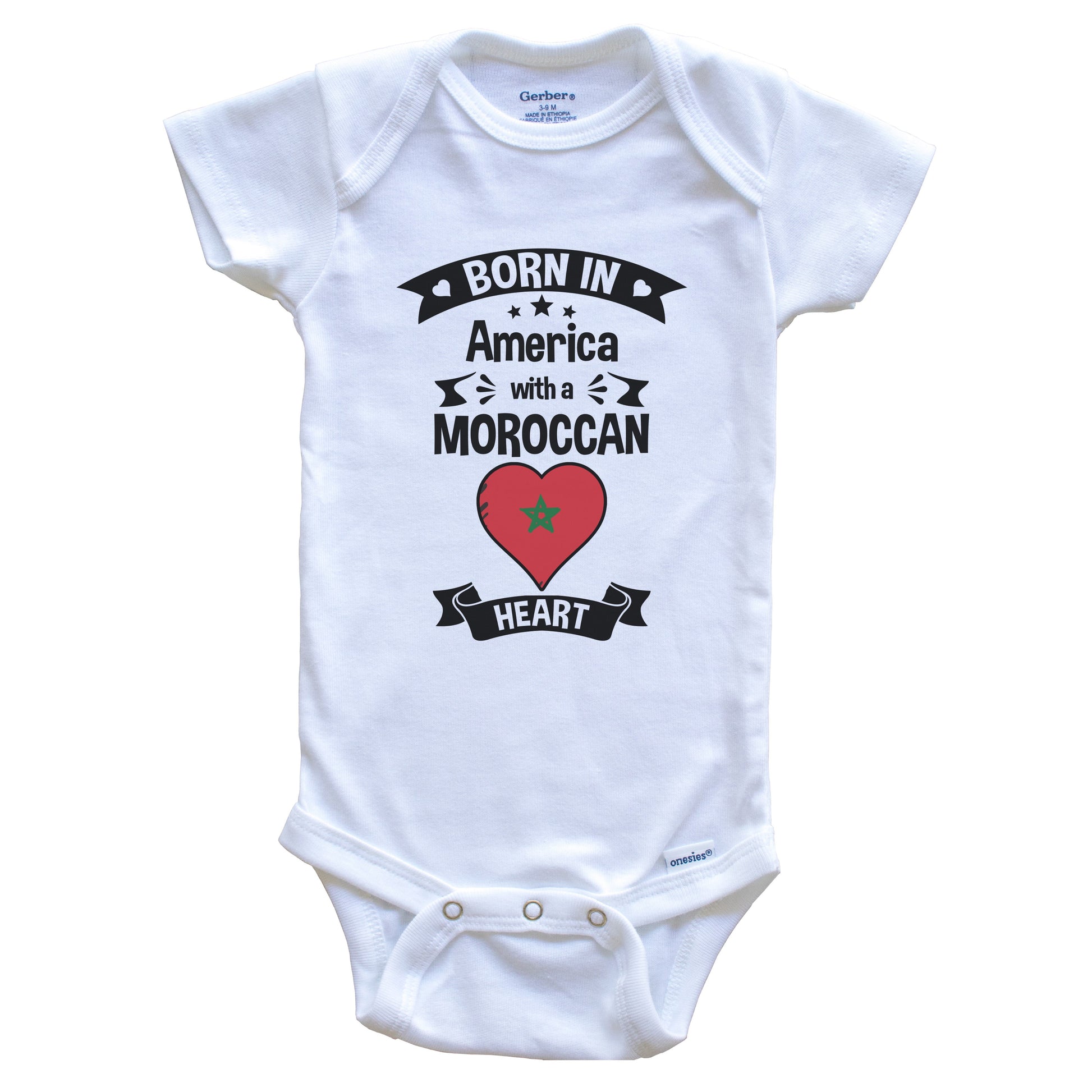 Born In America With A Moroccan Heart Baby Onesie