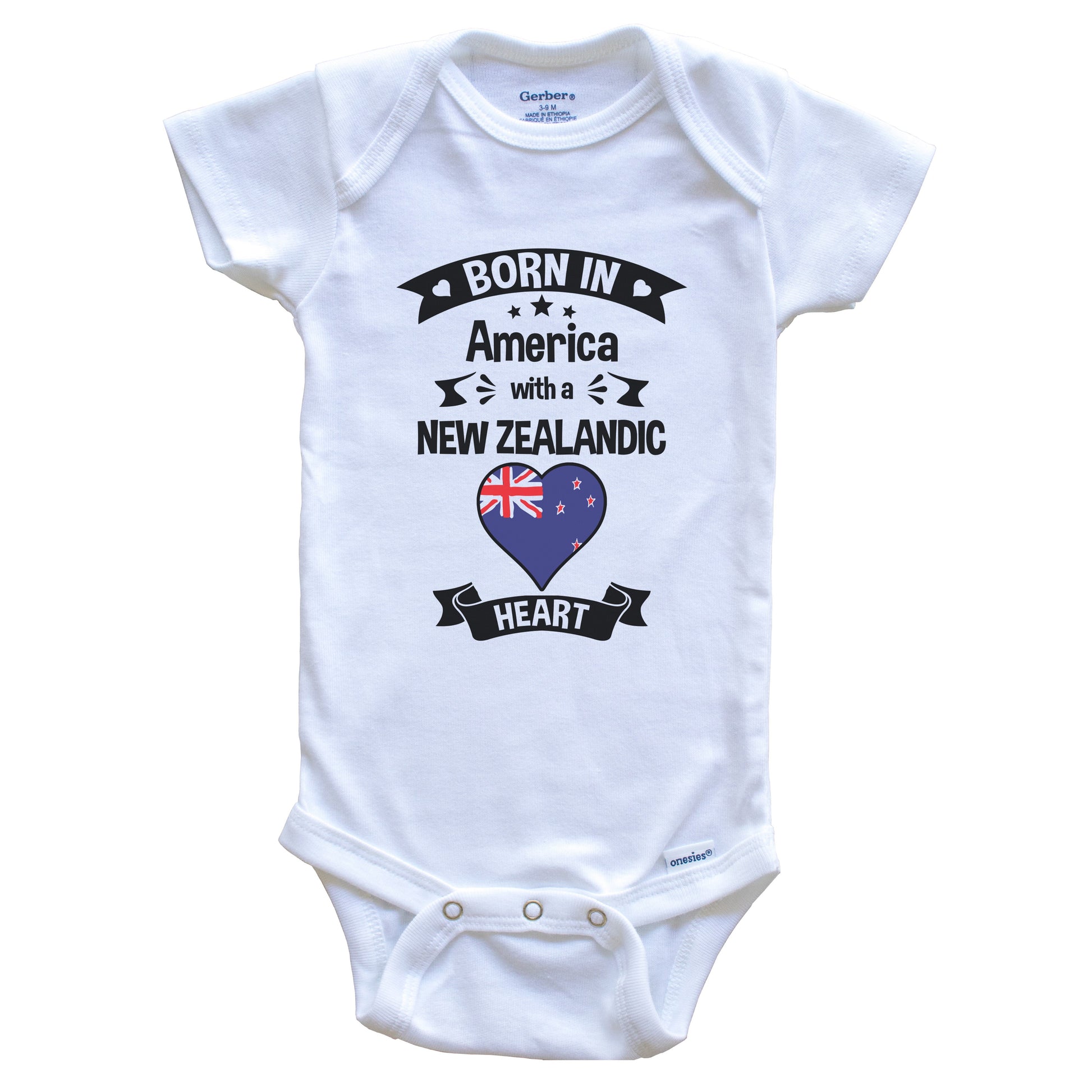 Born In America With A New Zealandic Heart Baby Onesie