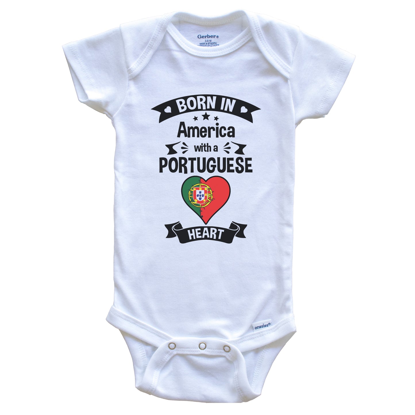 Born In America With A Portuguese Heart Baby Onesie
