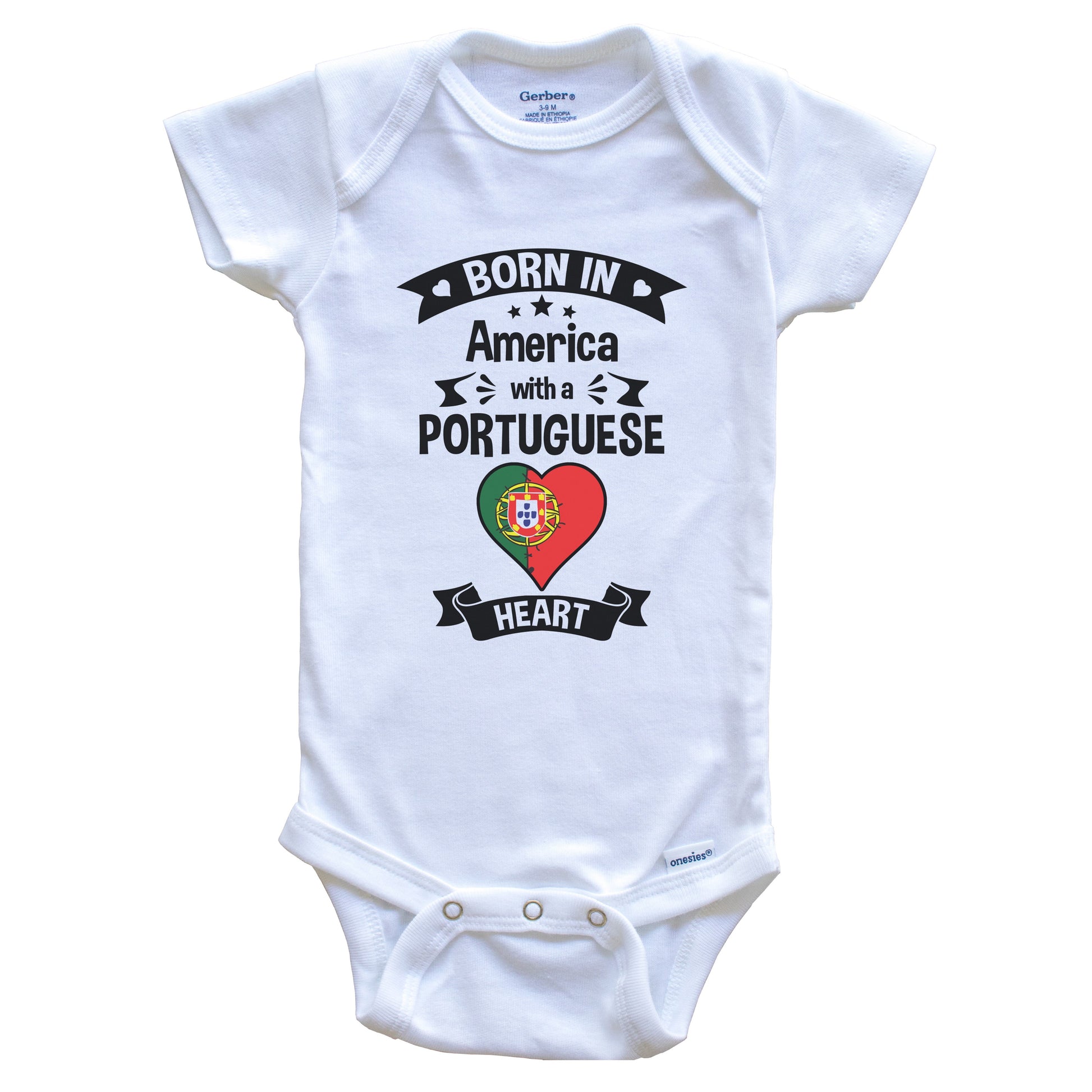 Born In America With A Portuguese Heart Baby Onesie