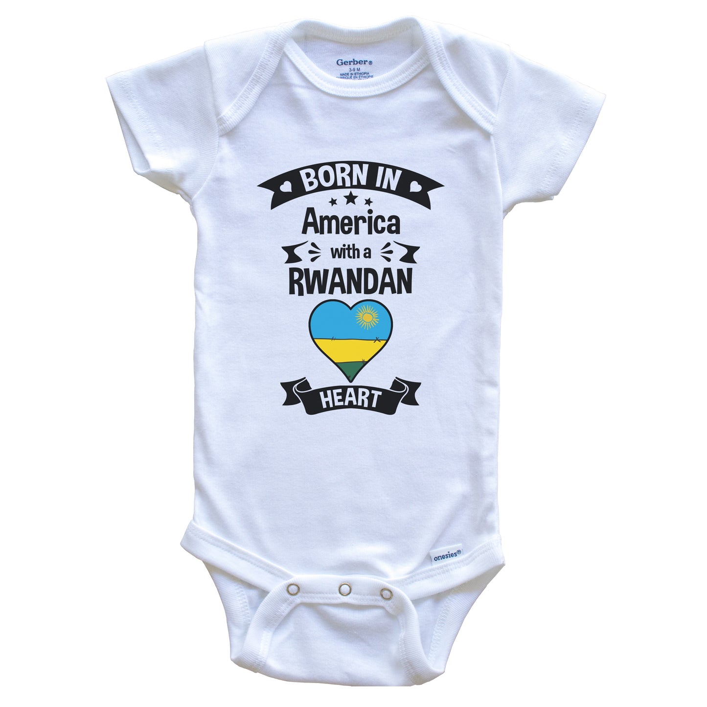 Born In America With A Rwandan Heart Baby Onesie