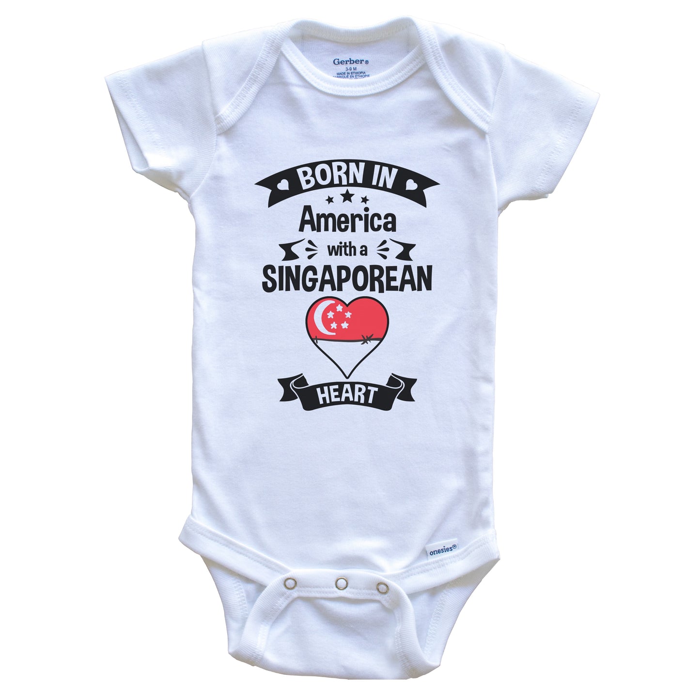 Born In America With A Singaporean Heart Baby Onesie