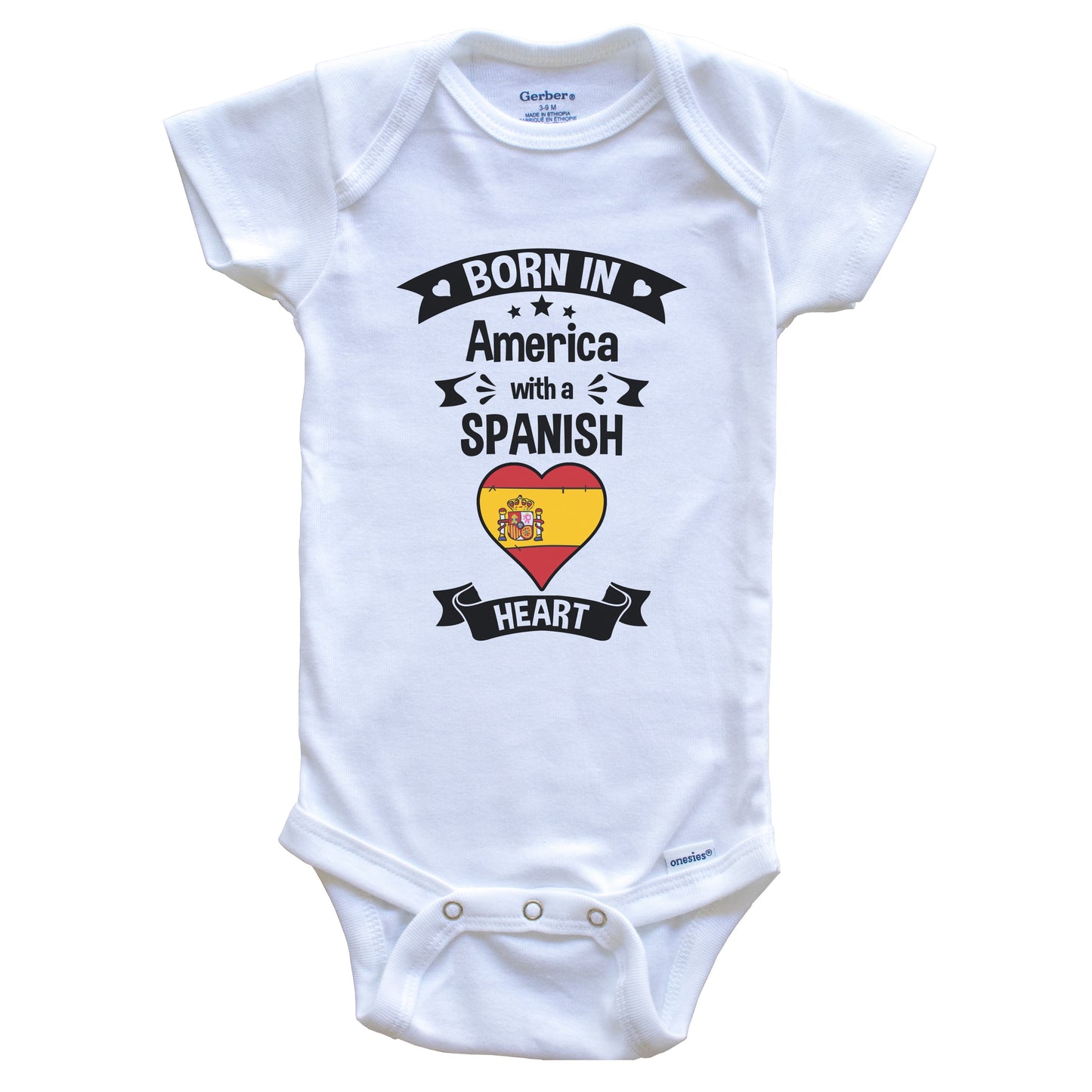 Born In America With A Spanish Heart Baby Onesie