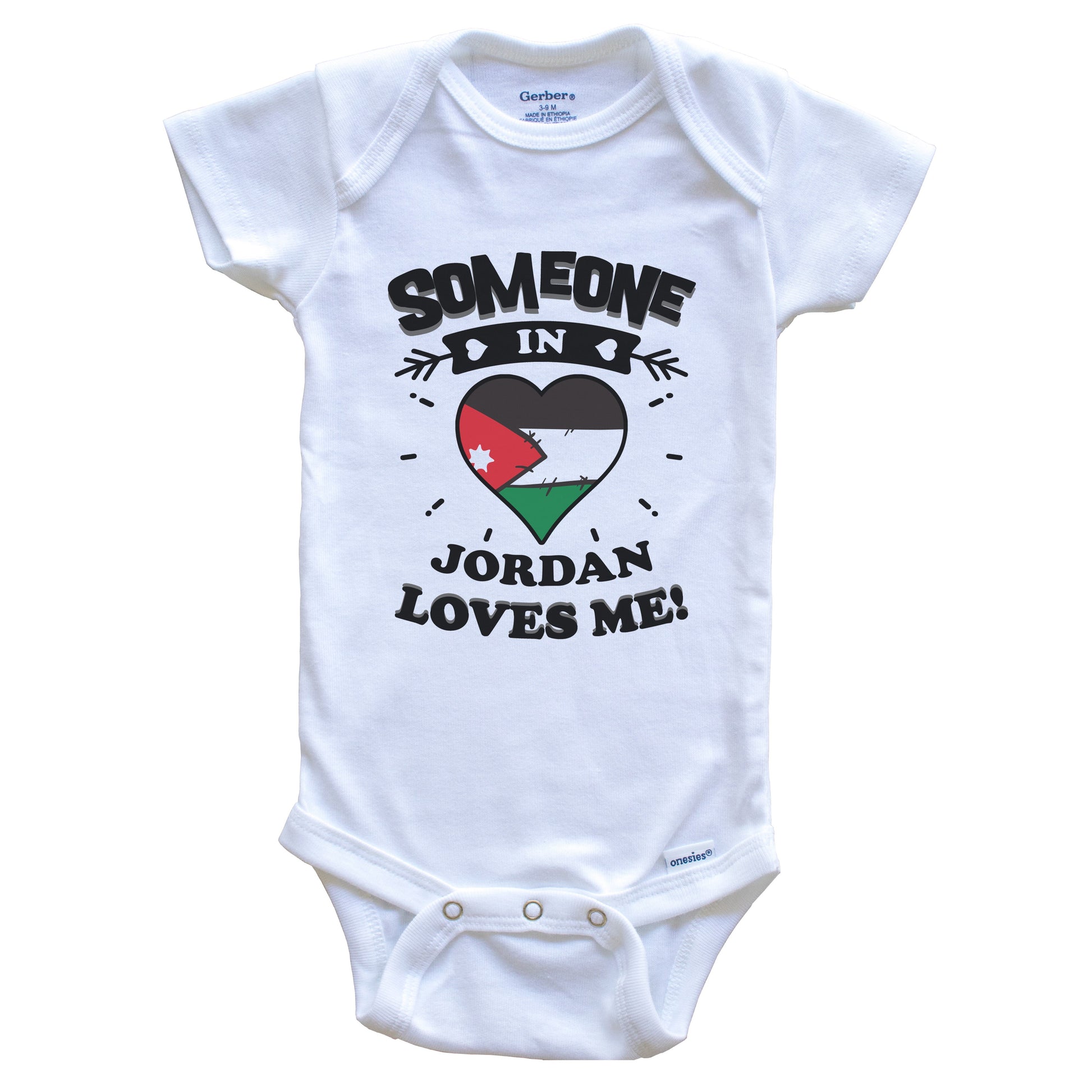 Someone in Jordan Loves Me Jordanian Flag Heart Baby Onesie 18 Months White