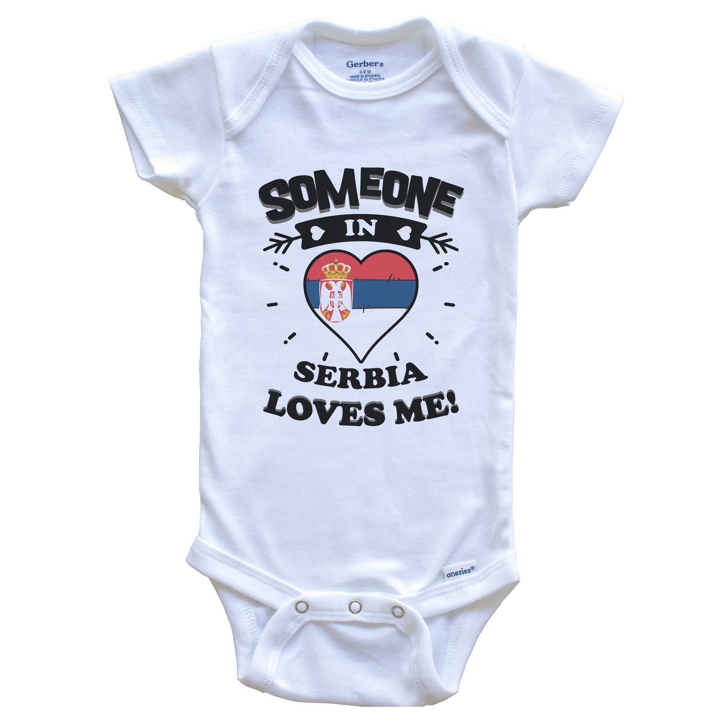 Someone In Serbia Loves Me Serbian Flag Heart Baby Onesie