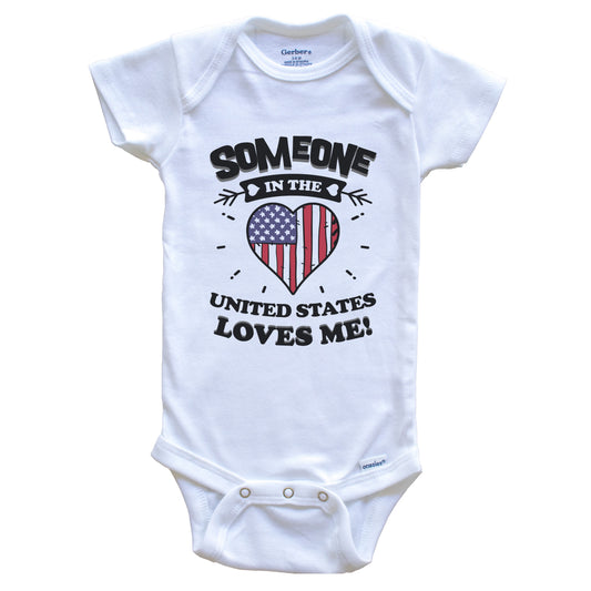 Someone In the United States Loves Me American Flag Heart Baby Onesie