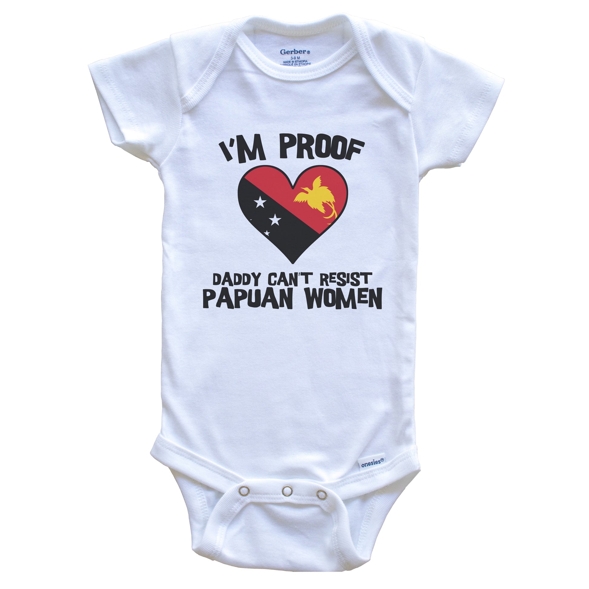 I'm Proof Daddy Can't Resist Papuan Women Funny Papua New Guinea Flag Heart Baby Onesie