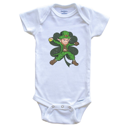 Softball Pitcher Leprechaun St. Patrick's Day Softball Baby Bodysuit