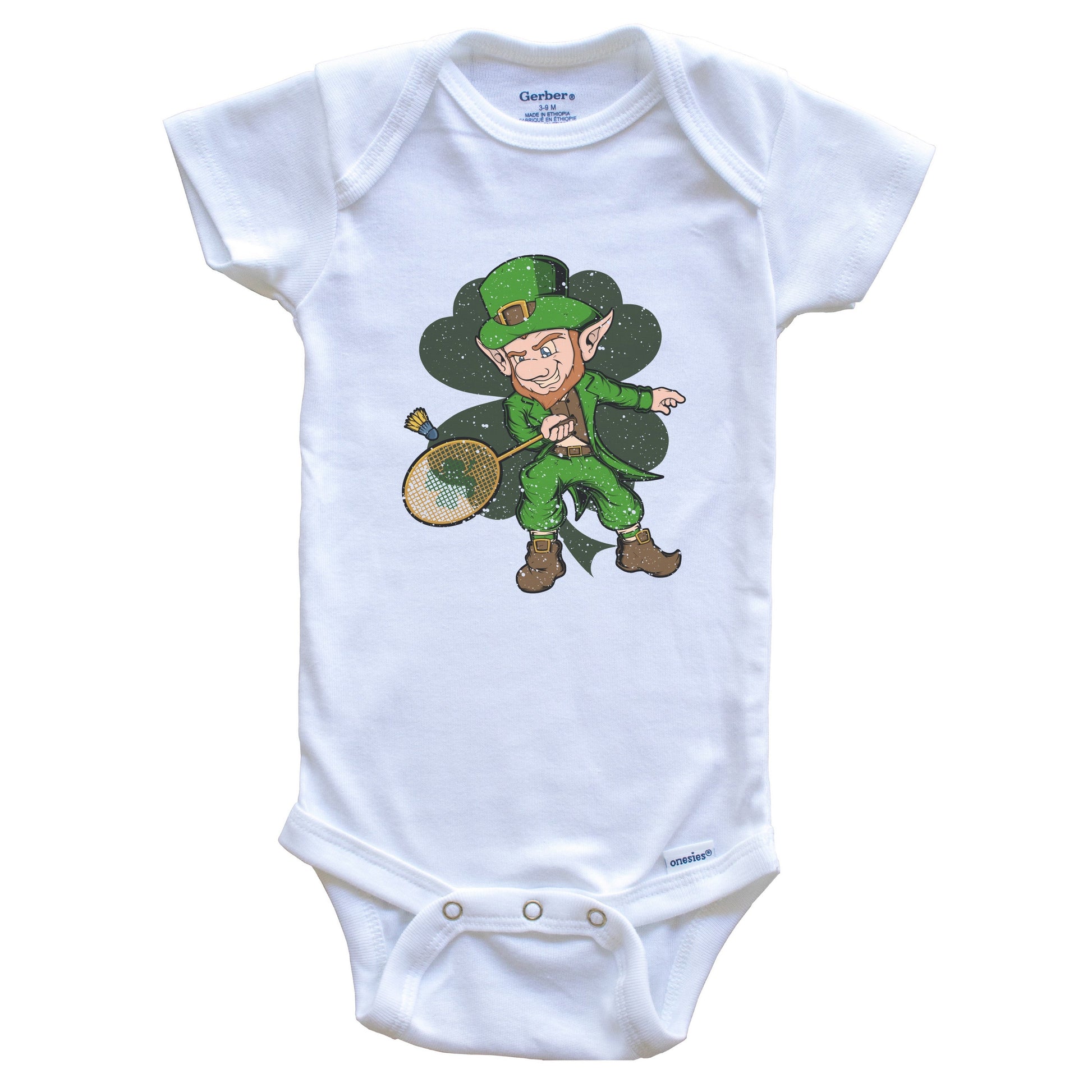 Badminton Player Leprechaun St. Patrick's Day Badminton Baby Bodysuit