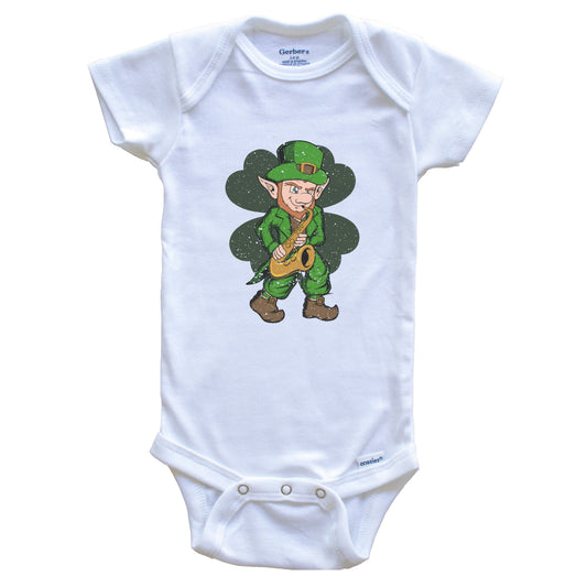 Sax Player Leprechaun St. Patrick's Day Saxophone Baby Bodysuit