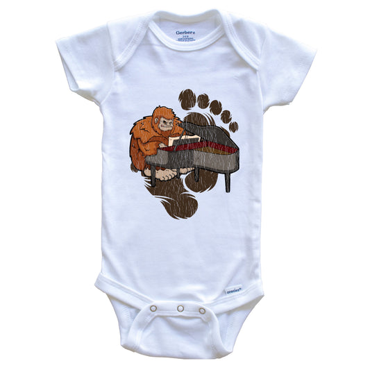 Bigfoot Piano Baby Bodysuit - Sasquatch Playing Piano One Piece Baby Bodysuit