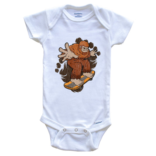 Bigfoot Skateboarding Baby Bodysuit - Sasquatch Riding Skateboard One Piece Baby Bodysuit