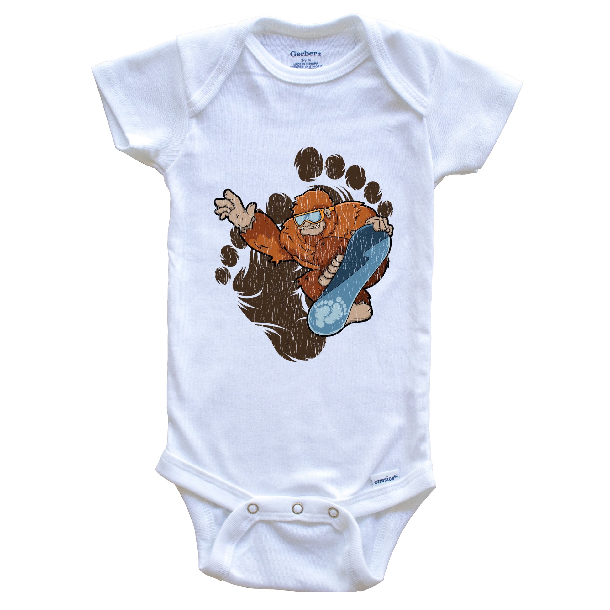 Bigfoot Snowboarding Baby Bodysuit - Sasquatch Riding Snowboard One Piece Baby Bodysuit