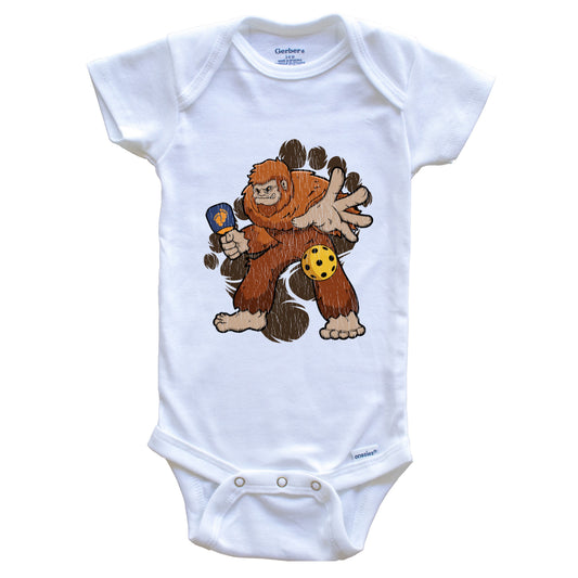 Bigfoot Pickleball Baby Bodysuit - Sasquatch Playing Pickleball One Piece Baby Bodysuit