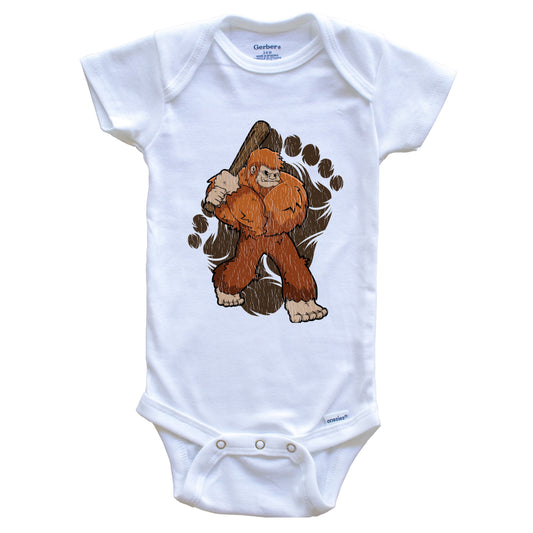 Bigfoot Baseball Baby Bodysuit - Sasquatch Baseball Bat One Piece Baby Bodysuit