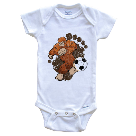 Bigfoot Soccer Baby Bodysuit - Sasquatch Kicking Soccer Ball One Piece Baby Bodysuit