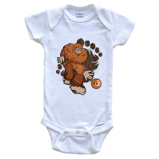 Bigfoot Bowling Baby Bodysuit - Sasquatch Bowling One Piece Baby Bodysuit