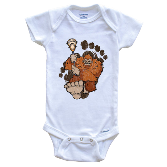 Bigfoot Lacrosse Baby Bodysuit - Sasquatch Playing Lacrosse One Piece Baby Bodysuit