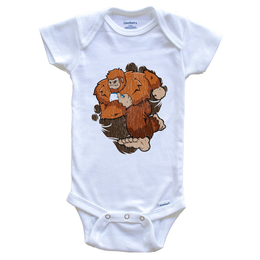 Bigfoot Rugby Baby Bodysuit - Sasquatch Playing Rugby One Piece Baby Bodysuit