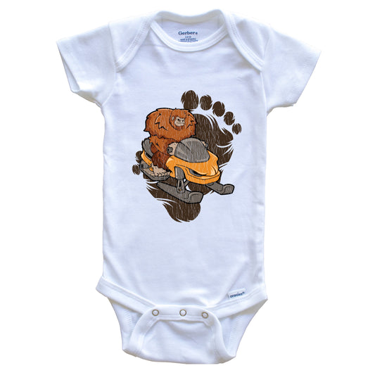 Bigfoot Snowmobiling Baby Bodysuit - Sasquatch Riding Snowmobile One Piece Baby Bodysuit