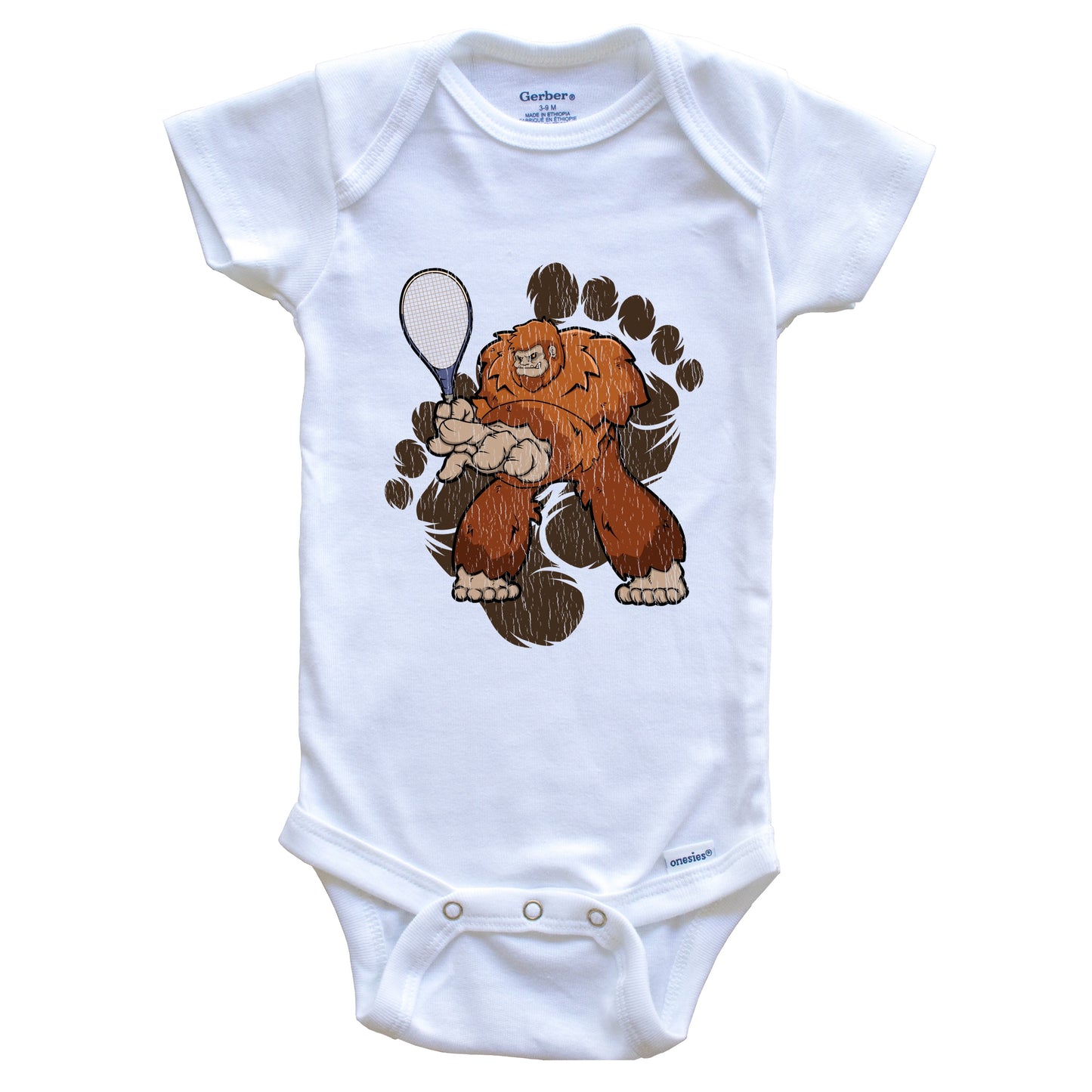 Bigfoot Tennis Baby Bodysuit - Sasquatch Playing Tennis One Piece Baby Bodysuit