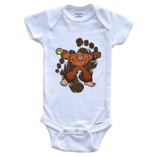 Bigfoot Softball Baby Bodysuit - Sasquatch Softball Pitcher One Piece Baby Bodysuit