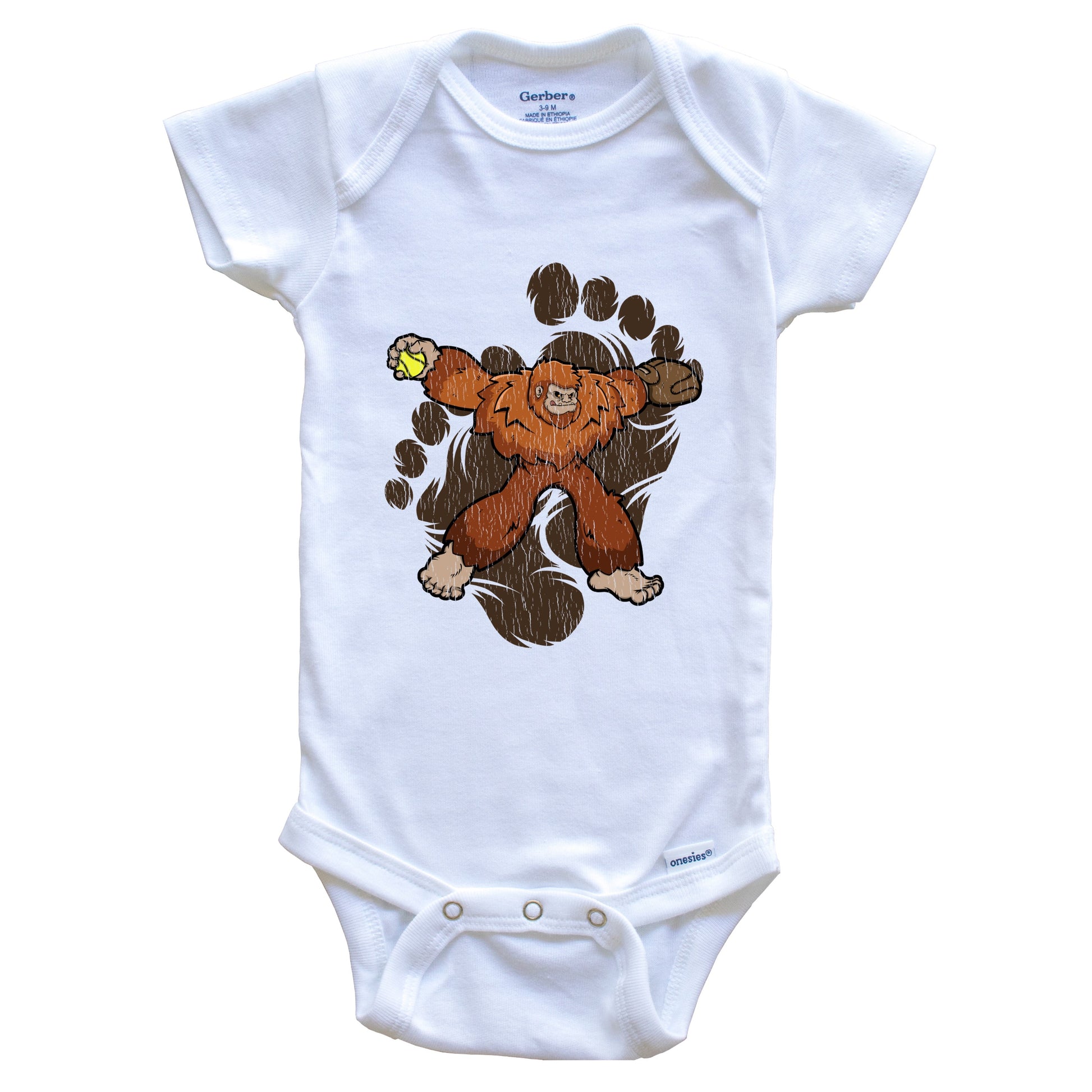 Bigfoot Softball Baby Bodysuit - Sasquatch Softball Pitcher One Piece Baby Bodysuit
