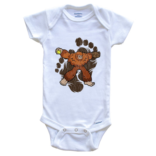 Bigfoot Softball Baby Bodysuit - Sasquatch Softball Pitcher One Piece Baby Bodysuit