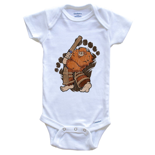 Bigfoot Cricket Baby Bodysuit - Sasquatch Playing Cricket One Piece Baby Bodysuit