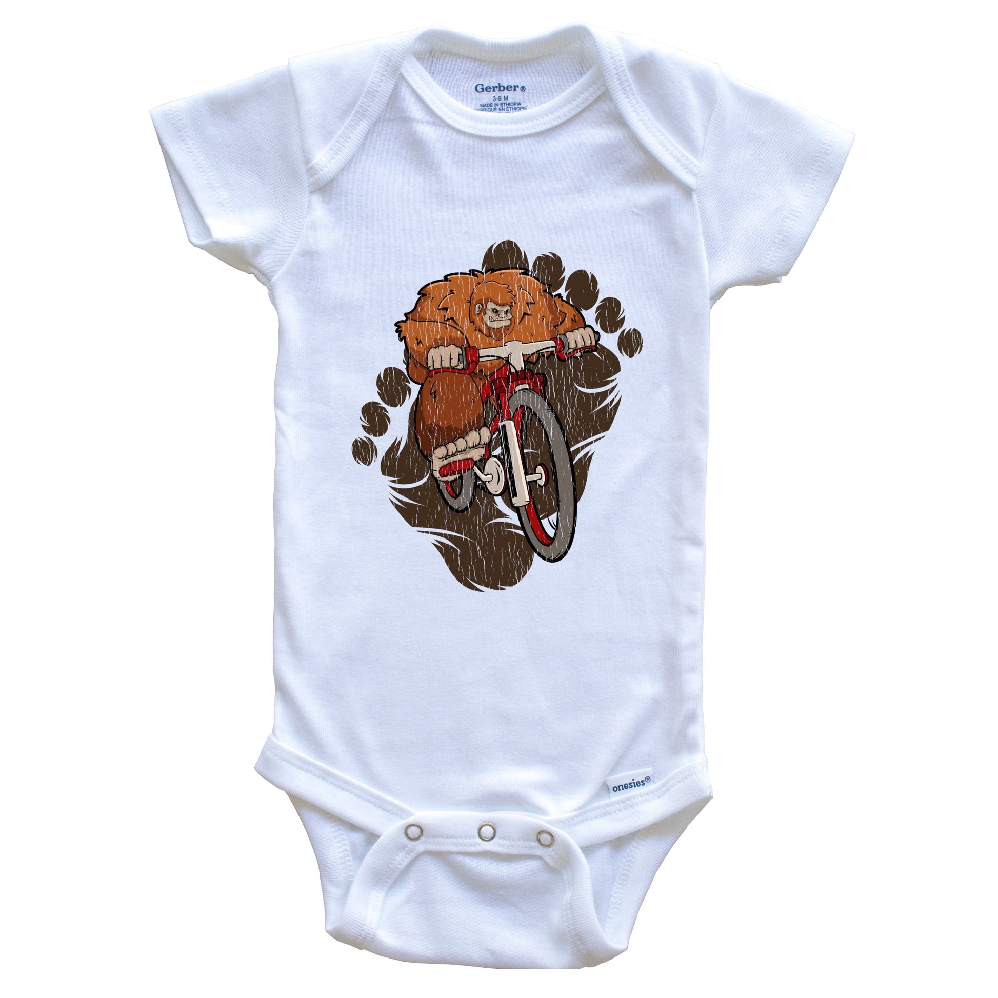 Bigfoot Cycling Baby Bodysuit - Sasquatch Riding Bike One Piece Baby Bodysuit