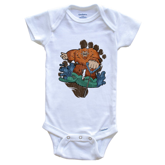 Bigfoot Waterskiing Baby Bodysuit - Sasquatch on Waterkis One Piece Baby Bodysuit
