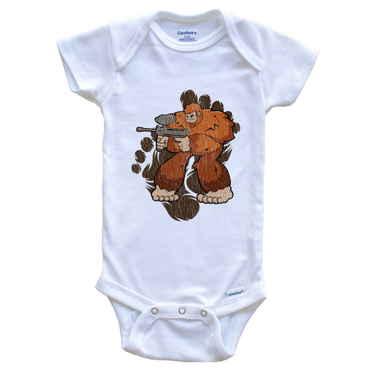 Bigfoot Paintball Baby Bodysuit - Sasquatch Playing Paintball One Piece Baby Bodysuit