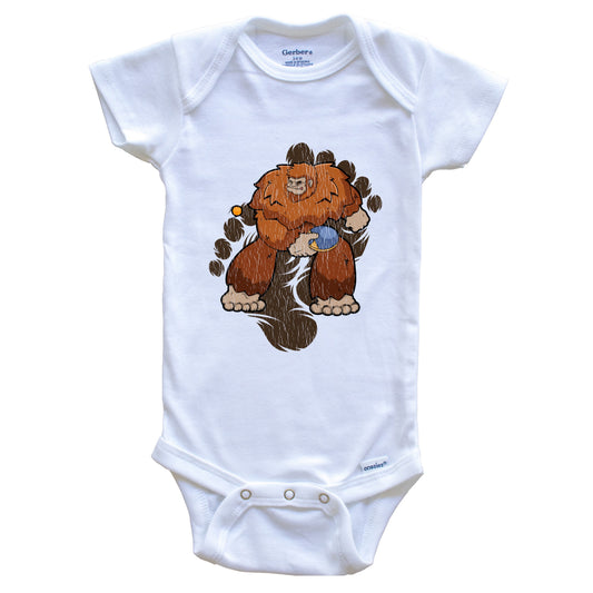 Bigfoot Table Tennis Baby Bodysuit - Sasquatch Playing Table Tennis One Piece Baby Bodysuit