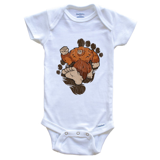 Bigfoot Marathon Baby Bodysuit - Sasquatch Running One Piece Baby Bodysuit