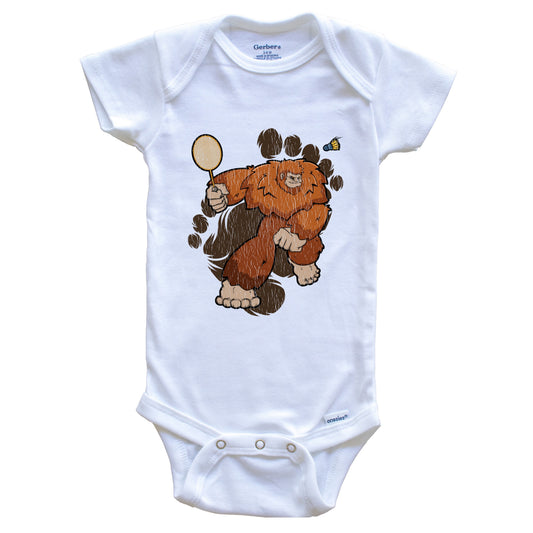 Bigfoot Badminton Baby Bodysuit - Sasquatch Playing Badminton One Piece Baby Bodysuit