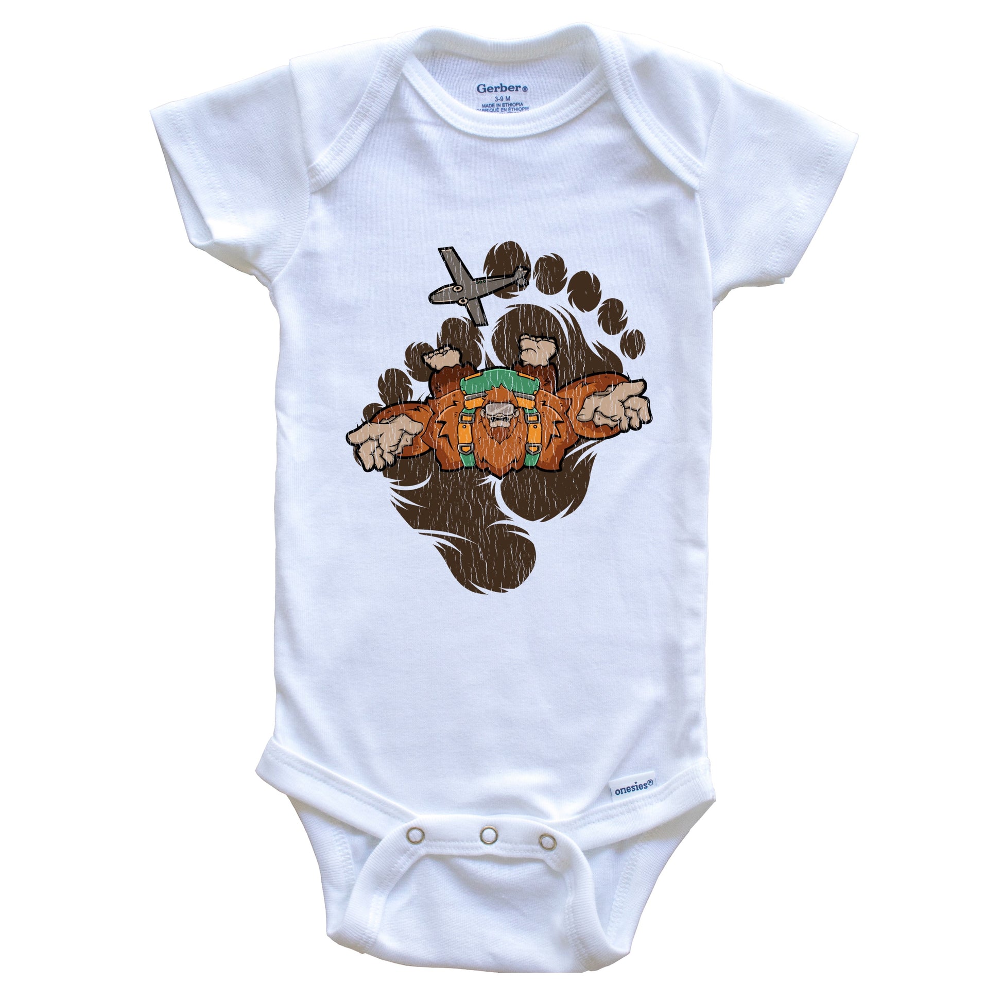 Bigfoot Skydiving Baby Bodysuit - Sasquatch Jumping From Air Plane One Piece Baby Bodysuit