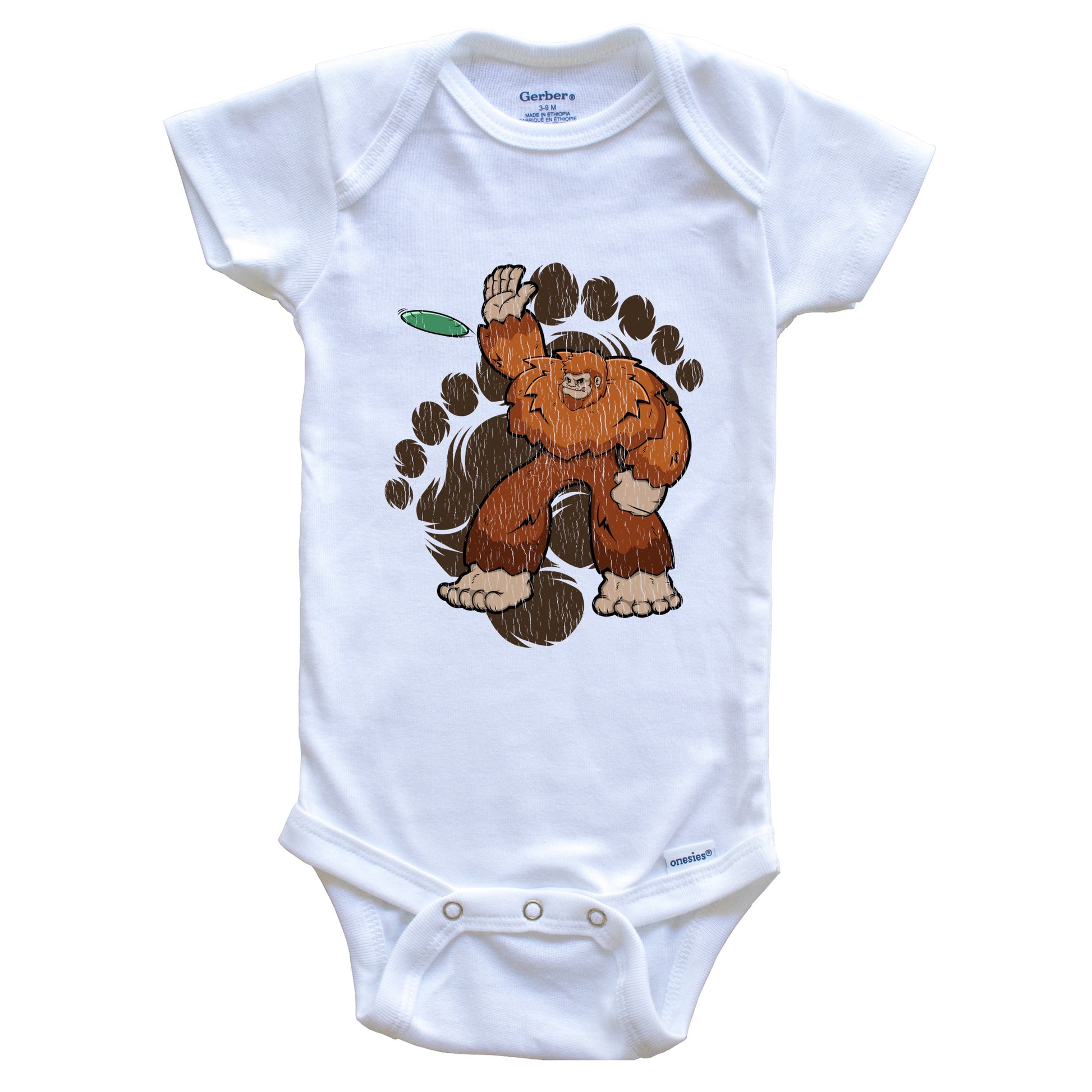 Bigfoot Disc Golf Baby Bodysuit - Sasquatch Throwing Disc One Piece Baby Bodysuit