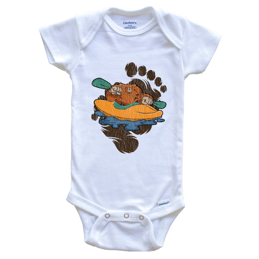 Bigfoot Kayaking Baby Bodysuit - Sasquatch Paddling Kayak One Piece Baby Bodysuit