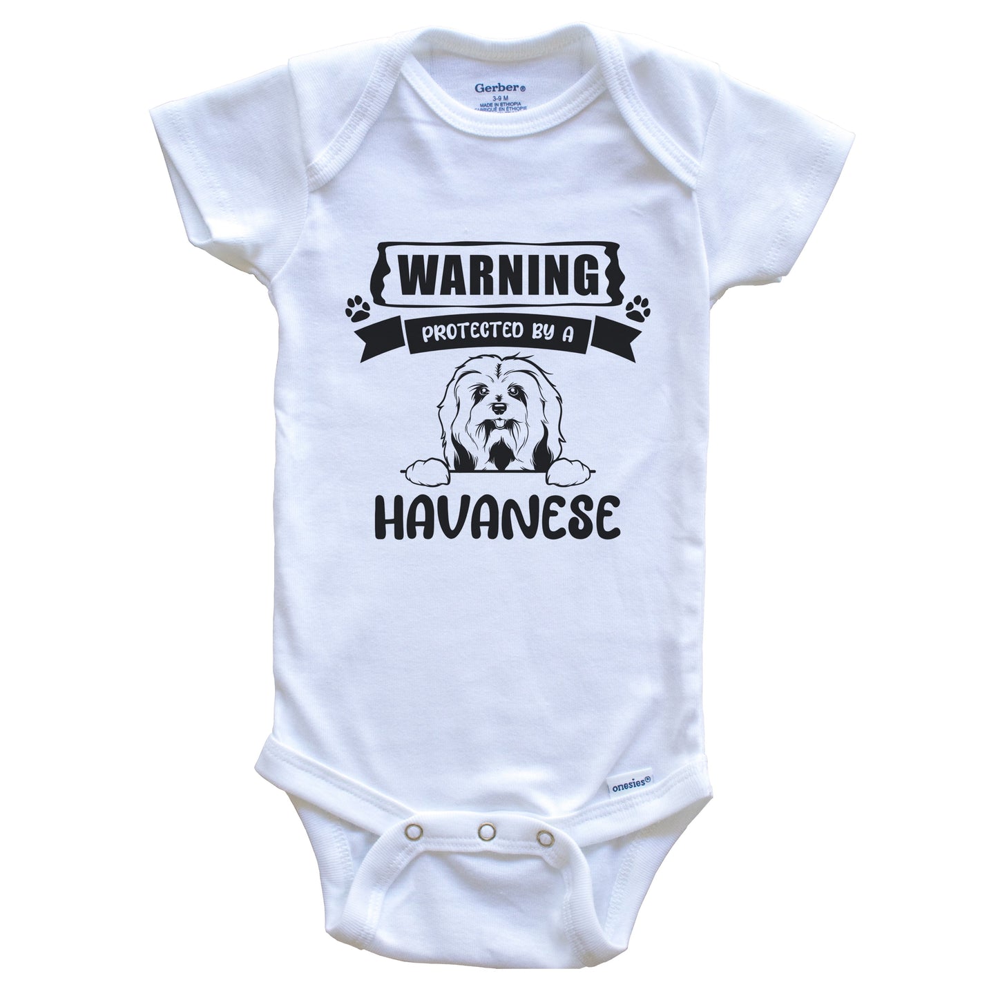 Warning Protected By A Havanese Funny Cute Dog Breed Baby Bodysuit